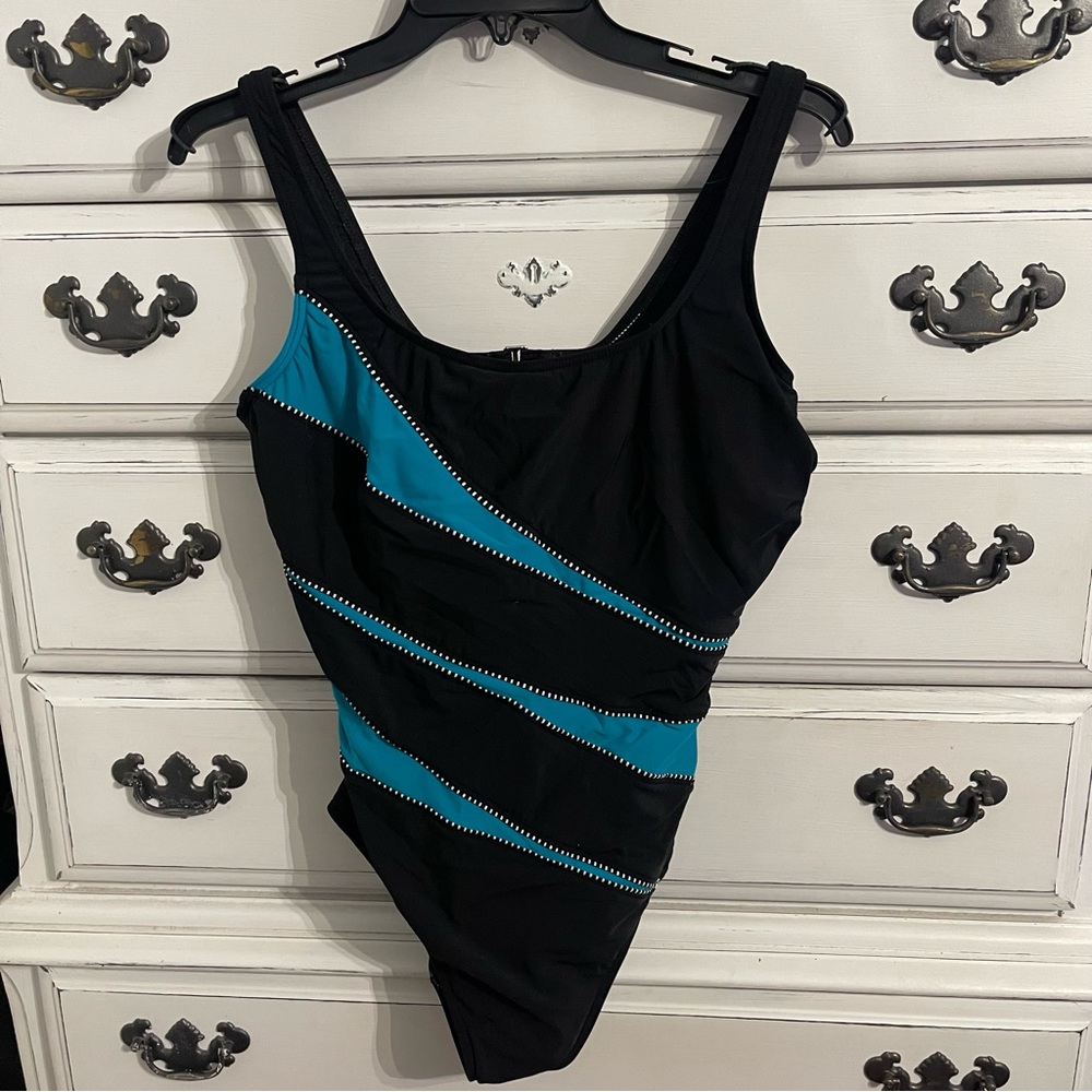 Miraclesuit Black and Teal One Piece Swimsuit